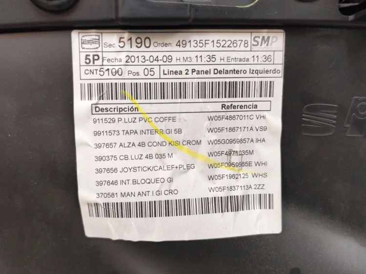 BOCZEK DRZWI LEWY PRZÓD SEAT LEON III (2012-2016) 2.0 TDI 150KM 5F4867131