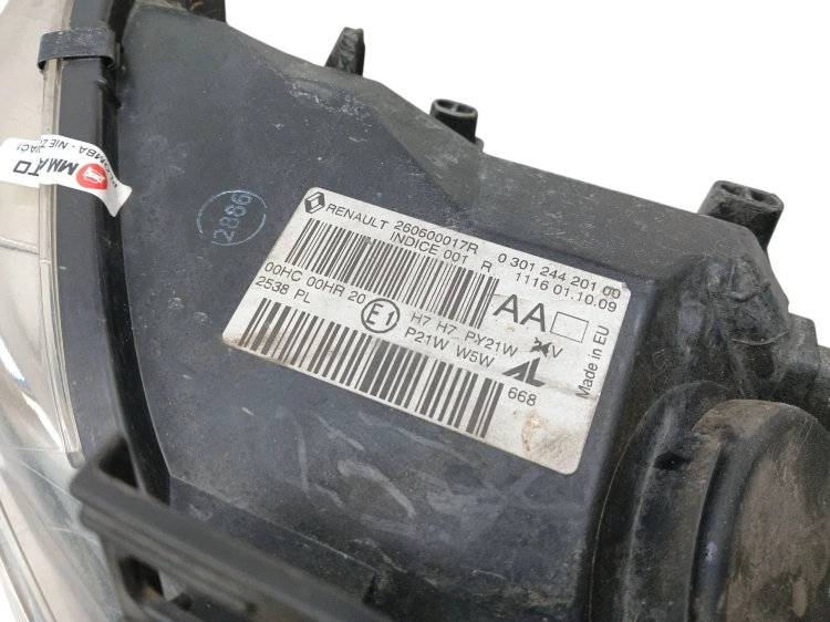 LAMPA LEWY PRZÓD RENAULT MEGANE III (2008-2011) 1.6 16V 110KM 260600017R