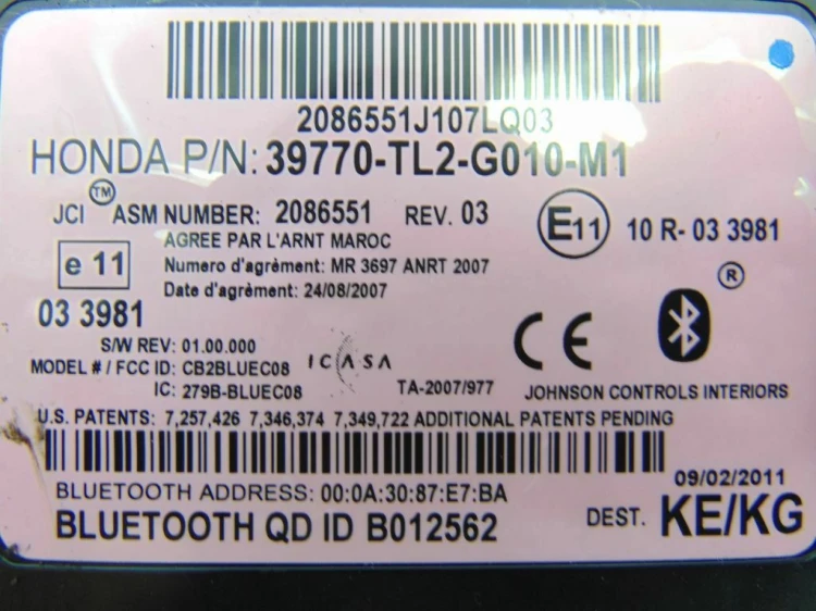 MODUŁ BLUETOOTH HONDA ACCORD VIII LIFT (2011-2015) 2.2 I-DTEC 39770-TL2-G01