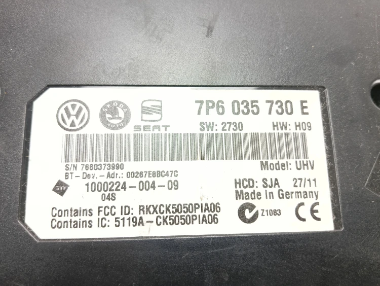 MODUŁ BLUETOOTH VOLKSWAGEN GOLF VI (2008-2016) 1.6 TDI 90KM 7P6035730E