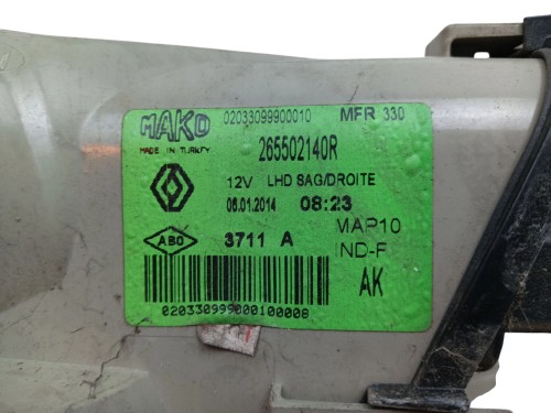 LAMPA PRAWY TYŁ RENAULT FLUENCE LIFT (2013-2016) 1.5 DCI 110KM 265502140R