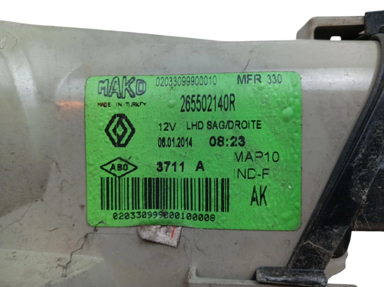 LAMPA PRAWY TYŁ RENAULT FLUENCE LIFT (2013-2016) 1.5 DCI 110KM 265502140R