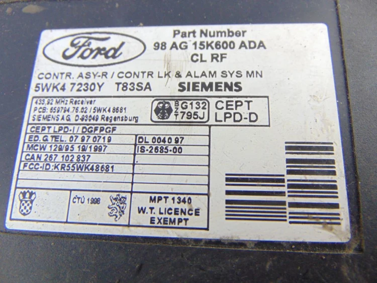 MODUŁ KOMFORTU FORD FOCUS MK1 1.6 16V 98AG-15K600-ADA
