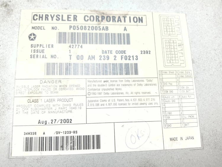 ZMIENIARKA PŁYT CD CHRYSLER TOWN COUNTRY IV (2000-2004) 3.3 V6 174KM P05082
