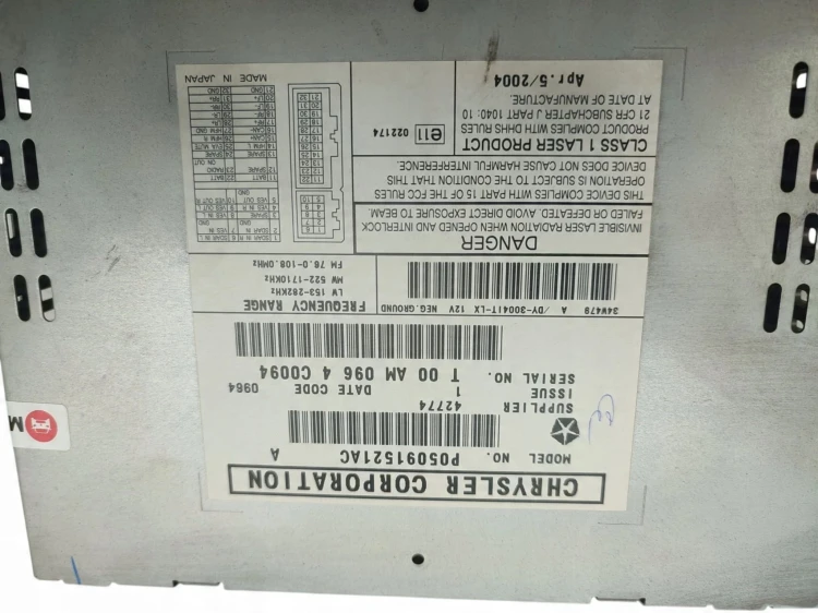RADIO DODGE CALIBER (2006-2009) 1.8 16V 150KM P05091521AC