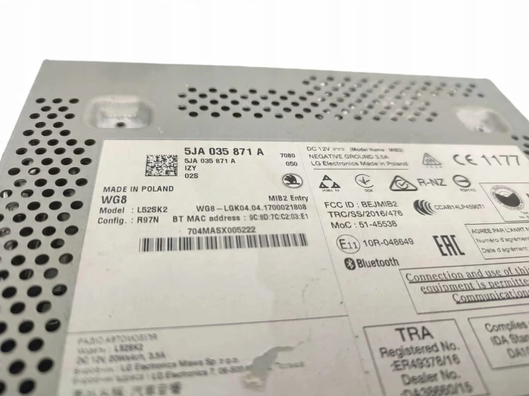 RADIO SKODA RAPID (2012-2017) 1.2 TSI 90KM 5JA035871A