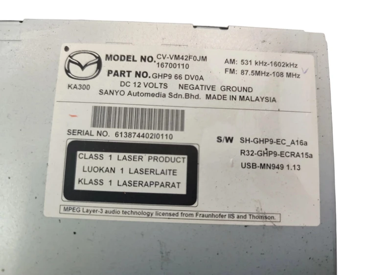 RADIO MAZDA 6 III GJ/GL (2012-2015) 2.2 D 150KM GHP9 66 DV0A