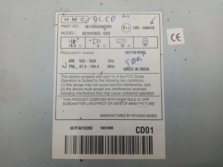 RADIO HYUNDAI I20 II (2014-2018) 1.2 16V 84KM 96170C8250SDH