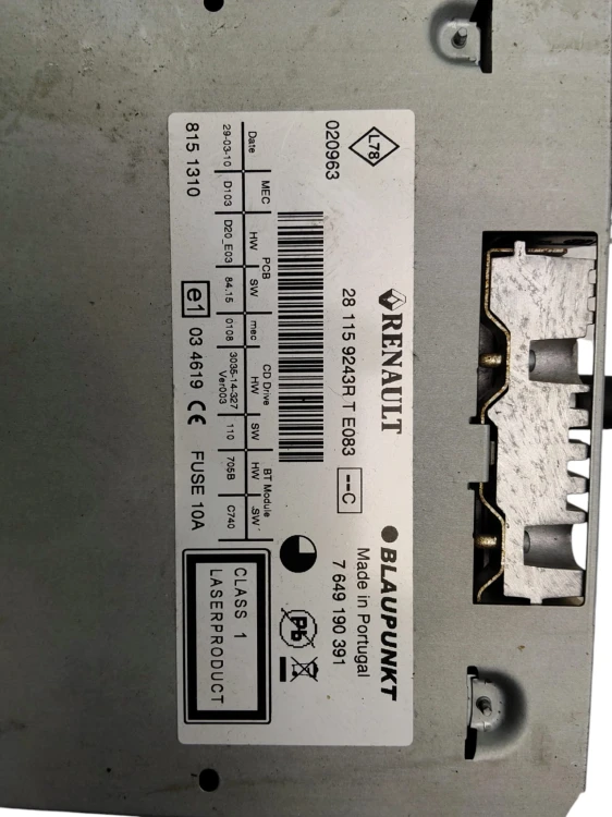 RADIO RENAULT SCENIC III (2009-2011) 1.9 DCI 130KM 2811591243R