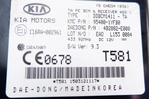 MODUŁ BCM KIA PICANTO II LIFT (2015-2017) 1.0 69KM 95400-1YFB0