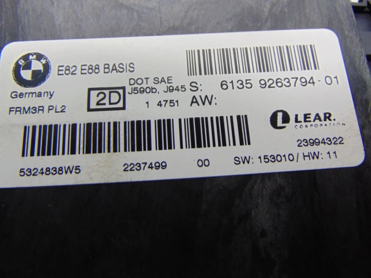 MODUŁ STEROWNIK ŚWIATEŁ BMW E82 (2007-2011) 118 d N47D20A 143KM 2.0D 926379