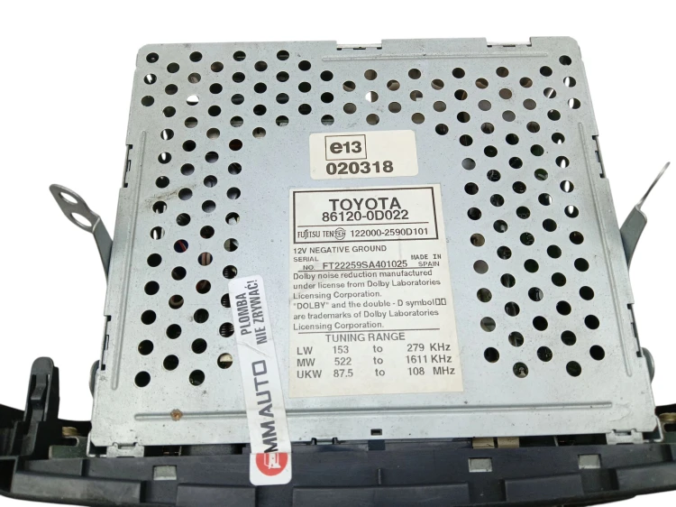 RADIO TOYOTA YARIS I (1999-2003) 1.0 VVT-I 68KM 86110-0D021, 86120-0D022, 0