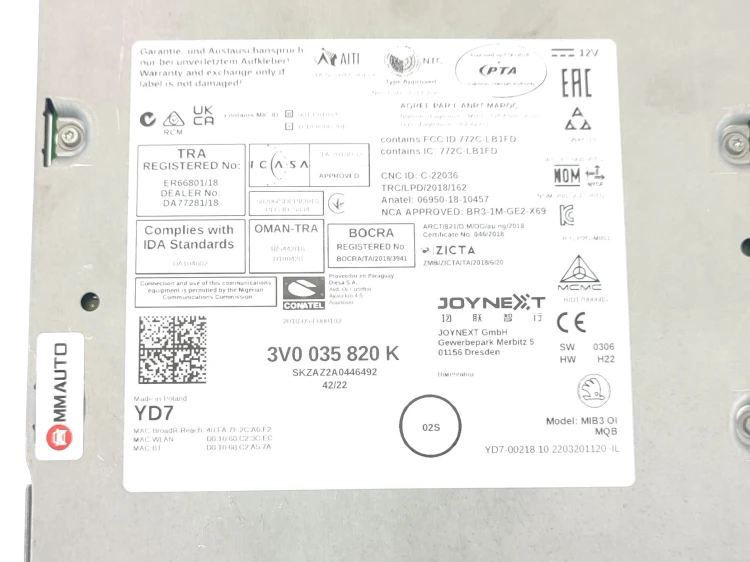 CZYTNIK MULTIMEDIA MIB SKODA KAROQ LIFT (2022-) 2.0 TSI 190KM 3V0035820K