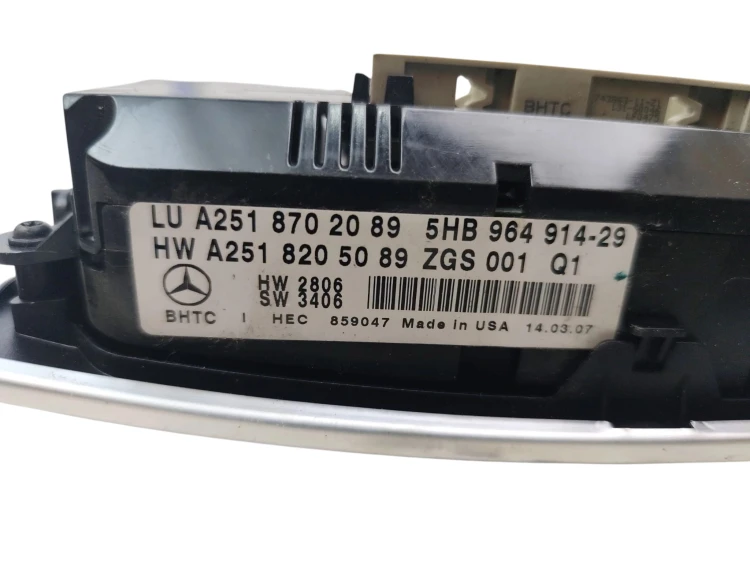 PANEL KLIMATYZACJI MERCEDES ML W164 (2005-2008) 3.5 V6 272KM A2518702089