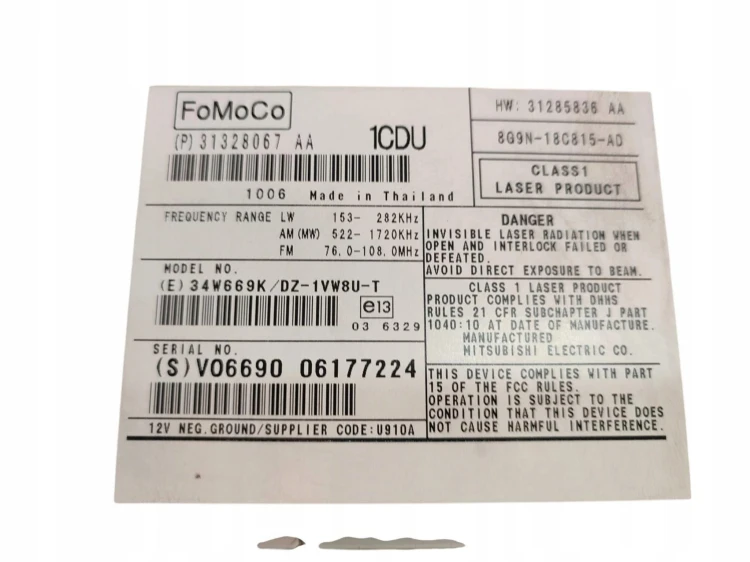 RADIO CZYTNIK VOLVO XC60 I (2008-2013) 2.0 D3 163KM 31328067 8G9N-18C815-AD
