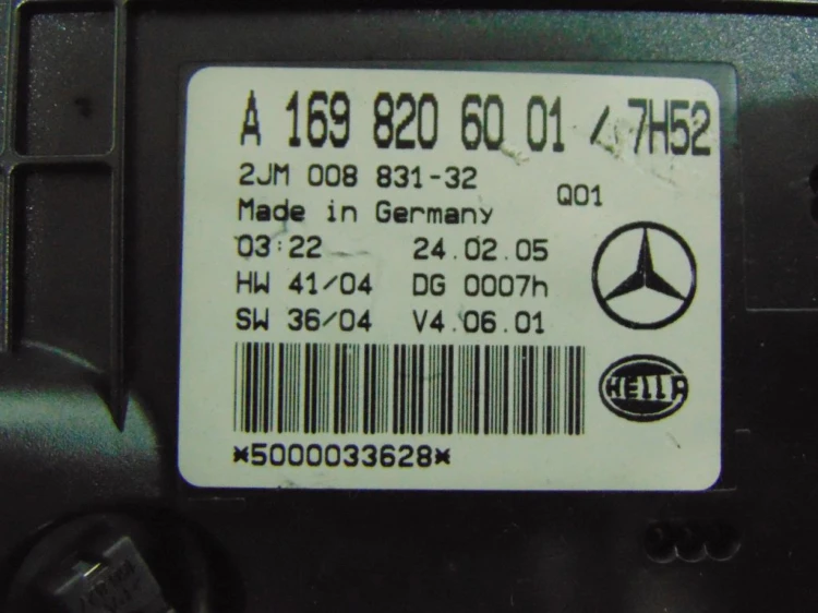 LAMPKA PODSUFITKI MERCEDES A W169 (2004-2012) 170 1.7B 116KM A1698206001